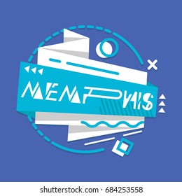Blue and white memphis badge template