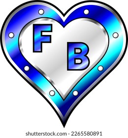 Blue and white metallic heart with initial letters F and B, shiny vector illustration, amazing love, passion and happiness vector, illustration for valentine couple. God is good!