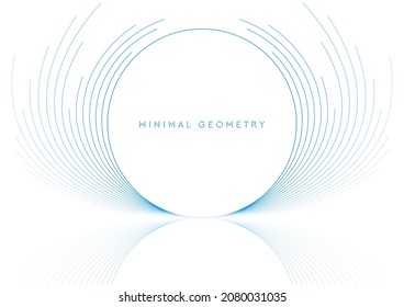 Blue white minimal round lines abstract futuristic tech background with reflection. Vector digital art design