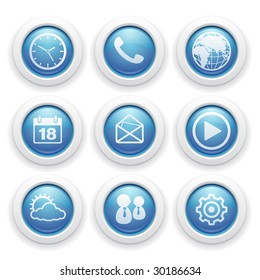 blue and white mobile button icons