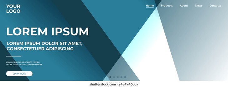 Blue and white modern abstract background with geometric shapes. Dark blue and white digital marketing wide abstract banner for advertising promotion. Vector illustration