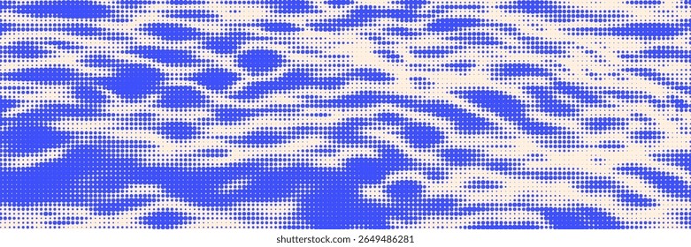 Blue and white moire halftone texture. Retro wavy lines vector background with gradient overlay