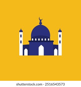 blaue und weiße Moschee, Vektorgrafik mit orangefarbenem Hintergrund