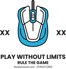 A blue and white mouse with the words play without limits on it.