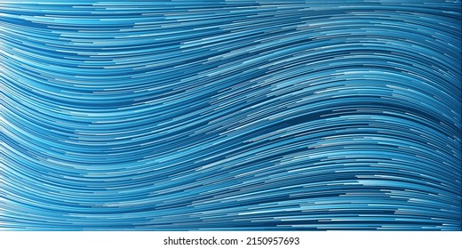 Blue and White Moving, Flowing  Stream of Particles in Curving, Wavy Lines - Digitally Generated  Futuristic Abstract 3D Geometric Striped Background Design, Generative Art in Editable Vector Format