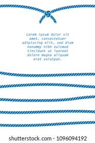 Blue and white navy rope striped and knot template for your text, vector