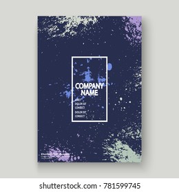 Blue white Neon explosion paint splatter artistic cover frame design. Decorative splash spray texture background. Trendy creative template vector Cover Report Catalog Brochure Flyer Poster Banner