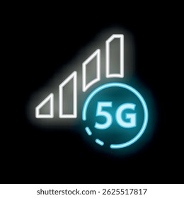 Sinal de néon azul e branco indicando rápida disponibilidade da rede 5g
