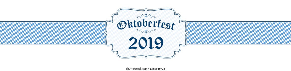 blue and white Oktoberfest banner with text Oktoberfest 2019