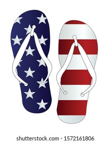 Blue and white Old Glory flag flip flop shoe silhouette on a white background