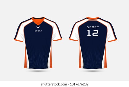 Blue, White and orange pattern sport football kits, jersey, t-shirt design template