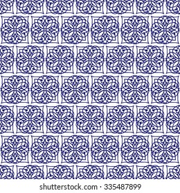 Blue and white ornament seamless background. Pattern in luxury eastern style. Ornamental motifs. Vector illustration