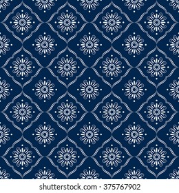 Blue and white ornamental repeat pattern. Vector. Seamless print. 