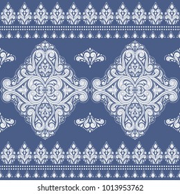 Blue and white ornamental seamless pattern. Vintage, paisley elements. Ornament. Traditional, Ethnic, Turkish, Indian motifs. Great for fabric and textile, wallpaper, packaging or any desired idea