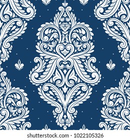 Blue and white ornamental seamless pattern. Vintage, paisley elements. Ornament. Traditional, Ethnic, Turkish, Indian motifs. Great for fabric and textile, wallpaper, packaging or any desired idea