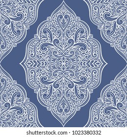 Blue and white ornamental seamless pattern. Vintage, paisley elements. Ornament. Traditional, Ethnic, Turkish, Indian motifs. Great for fabric and textile, wallpaper, packaging or any desired idea