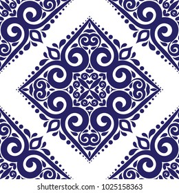 Blue and white ornamental seamless pattern. Vintage, paisley elements. Ornament. Traditional, Ethnic, Turkish, Indian motifs. Great for fabric and textile, wallpaper, packaging or any desired idea