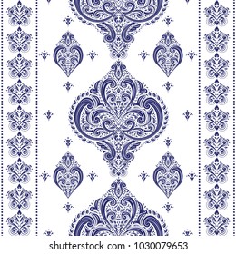 Nahtlose Muster aus blau-weißem Ziermuster. Vintage, Paisley-Elemente. Ornament. Traditionelle, ethnische, türkische, indische Motive. Ideal für Gewebe und Textilien, Tapeten, Verpackungen oder jede beliebige Idee