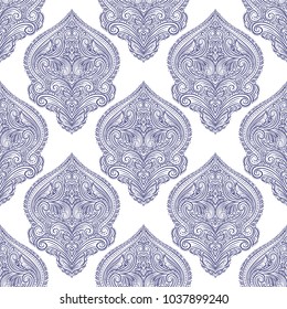 Blue and white ornamental seamless pattern. Vintage, paisley elements. Ornament. Traditional, Ethnic, Turkish, Indian motifs. Great for fabric and textile, wallpaper, packaging or any desired idea