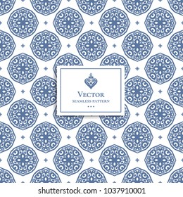 Blue and white ornamental seamless pattern. Vintage, paisley elements. Ornament. Traditional, Ethnic, Turkish, Indian motifs. Great for fabric and textile, wallpaper, packaging or any desired idea