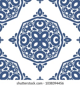 Blue and white ornamental seamless pattern. Vintage, paisley elements. Ornament. Traditional, Ethnic, Turkish, Indian motifs. Great for fabric and textile, wallpaper, packaging or any desired idea