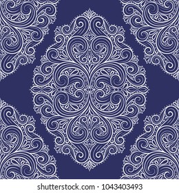 Blue and white ornamental seamless pattern. Vintage, paisley elements. Ornament. Traditional, Ethnic, Turkish, Indian motifs. Great for fabric and textile, wallpaper, packaging or any desired idea