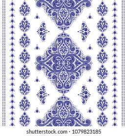 Blue and white ornamental seamless pattern. Vintage, paisley elements. Ornament. Traditional, Ethnic, Turkish, Indian motifs. Great for fabric and textile, wallpaper, packaging or any desired idea. 