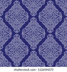 Blue and white ornamental seamless pattern. Vintage vector, paisley elements. Ornament. Traditional, Turkish, Indian motifs. Great for fabric and textile, wallpaper, packaging or any desired idea. 