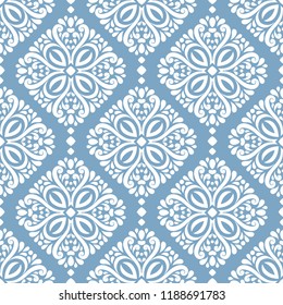 Blue and white ornamental seamless pattern. Vintage vector, paisley elements. Ornament. Traditional, Turkish, Indian motifs. Great for fabric and textile, wallpaper, packaging or any desired idea. 