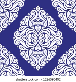 Blue and white ornamental seamless pattern. Vintage vector, paisley elements. Ornament. Traditional, Turkish, Indian motifs. Great for fabric and textile, wallpaper, packaging or any desired idea.