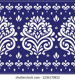 Blue and white ornamental seamless pattern. Vintage vector, paisley elements. Ornament. Traditional, Turkish, Indian motifs. Great for fabric and textile, wallpaper, packaging or any desired idea.