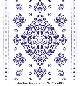 Blue and white ornamental seamless pattern. Vintage vector, paisley elements. Ornament. Traditional, Turkish, Indian motifs. Great for fabric and textile, wallpaper, packaging or any desired idea.