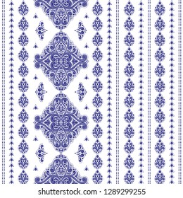 Blue and white ornamental seamless pattern. Vintage vector, paisley elements. Ornament. Traditional, Turkish, Indian motifs. Great for fabric and textile, wallpaper, packaging or any desired idea.