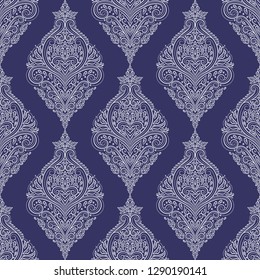 Blue and white ornamental seamless pattern. Vintage vector, paisley elements. Ornament. Traditional, Turkish, Indian motifs. Great for fabric and textile, wallpaper, packaging or any desired idea.