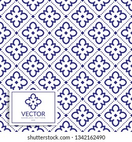 Blue and white ornamental seamless pattern. Vintage vector, luxury elements. Great for fabric, invitation, flyer, menu, brochure, background, wallpaper, decoration, packaging or any desired idea.