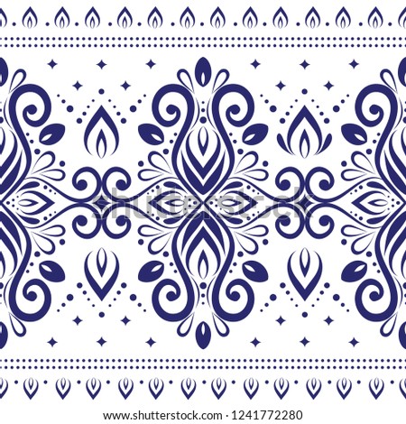 Blue and white ornamental seamless pattern. Vintage vector, paisley elements. Ornament. Traditional, Turkish, Indian motifs. Great for fabric and textile, wallpaper, packaging or any desired idea.