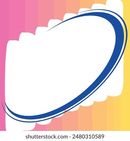 Blue and white oval on a pink and yellow background. Suitable for abstract designs, product packaging, and social media graphics.