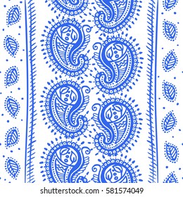 Blue and white Paisley seamless pattern