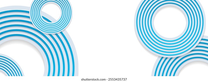 Blue white paper circles concept abstract geometric background. Vector banner design