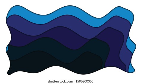Blue and white paper cut background. Abstract realistic papercut decoration textured with wavy layers