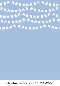 Blue and white party flags bunting card template, vector