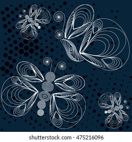 Blue and white pattern with white butterflies.