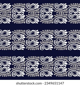 A blue and white pattern with elegant swirling designs