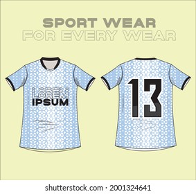 blue and white pattern Fabric textile pattern design for soccer jersey football, e-sport or sport uniform. sumblimation pattern ready to print. Front and back view t-shirt mockup template design.