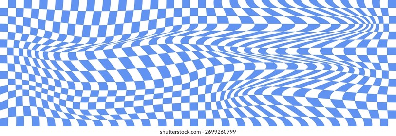 Ein blau-weißes Muster für einen groovigen, nahtlosen Hintergrund mit einem retro- oder abstrakten Schachbrettdesign.