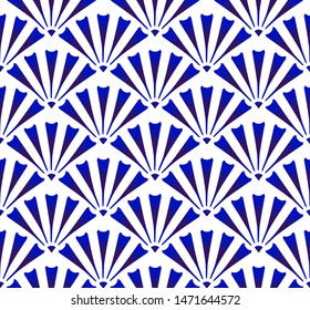 blue and white pattern with hand fan patchwork style, abstract modern decorative indigo background for your design element, porcelain wallpaper, ceramic seamless decor vector illustration