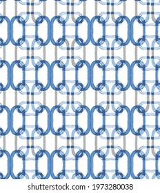 Blue with white Pattern mesh, chain, weave, curve, circle, circle, seamless vector background.Repeating geometric pattern with chain.