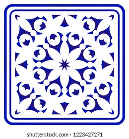 blue and white pattern, Porcelain decorative design, abstract floral tile vector, Big ceramic element in center is frame, beautiful ceiling backdrop damask and baroque style
