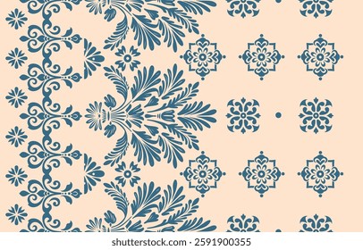 A blue and white patterned fabric with a floral design. The blue and white colors create a sense of calmness and serenity. The floral design adds a touch of elegance and sophistication to the fabric