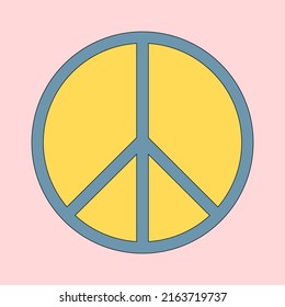 Blue and white peace sign. Peace for Ukraine. Stand with Ukraine. 1970s vibe in pastel pink shades.
